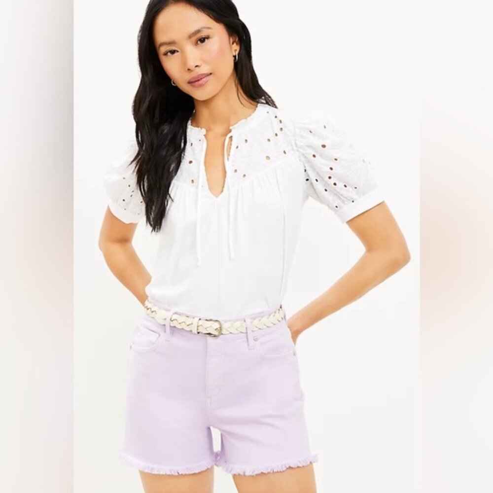 LOFT Frayed High Rise Denim Cut Off Shorts in Lavender Purple Sz 6 (28)